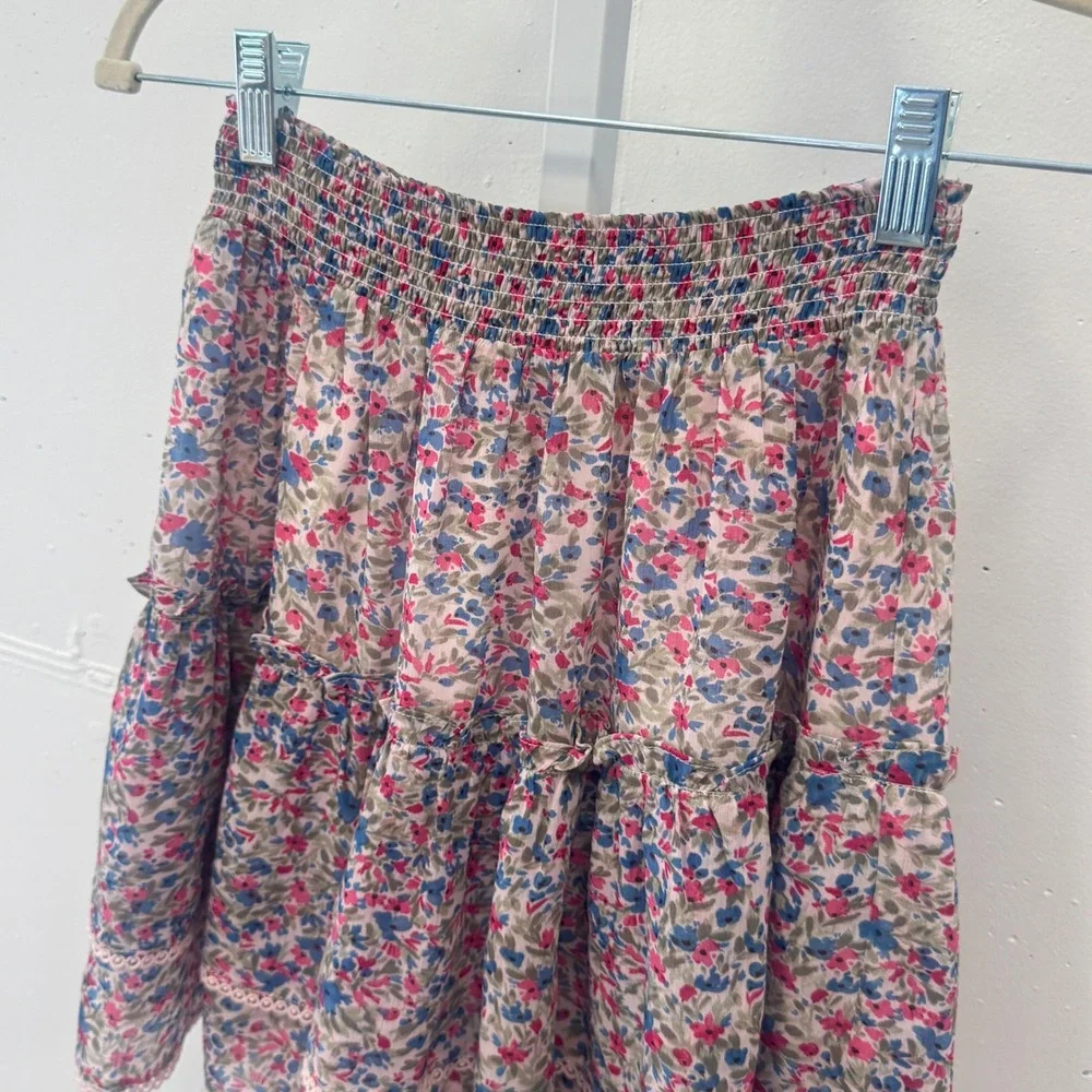 BB Dakota Steve Madden Floral Smocked Tiered Mini Skirt Pink Blue BL19417S Small